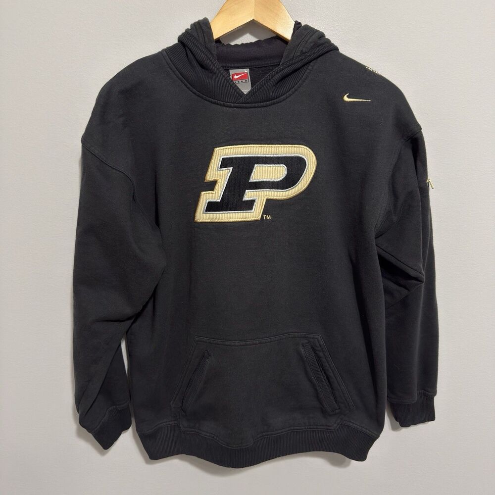 Vintage Y2K Nike Team Purdue Boilermakers Black Pullover Hoodie Sweatshirt Large